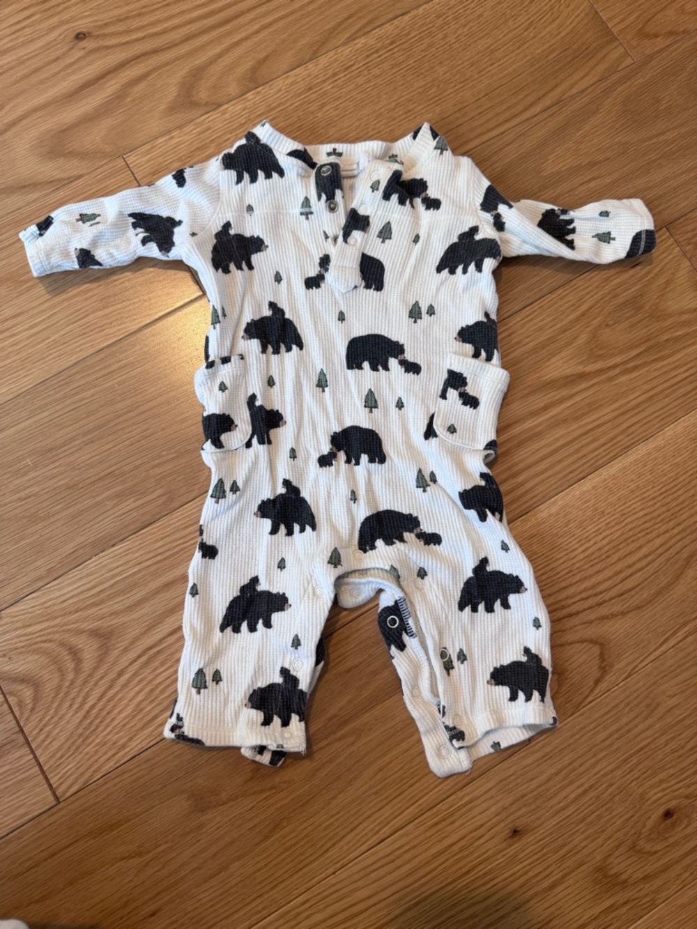 Angel Dear White Baby Romper with Black Bear Print